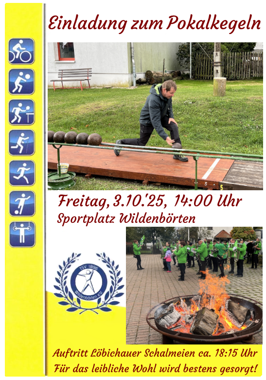 Pokalkegeln des TSV 1896 Wildenbörten e.V. am 3. Oktober 2025, ab 14:00 Uhr, mit Auftritt der Löbichauer Schalmeienkapelle