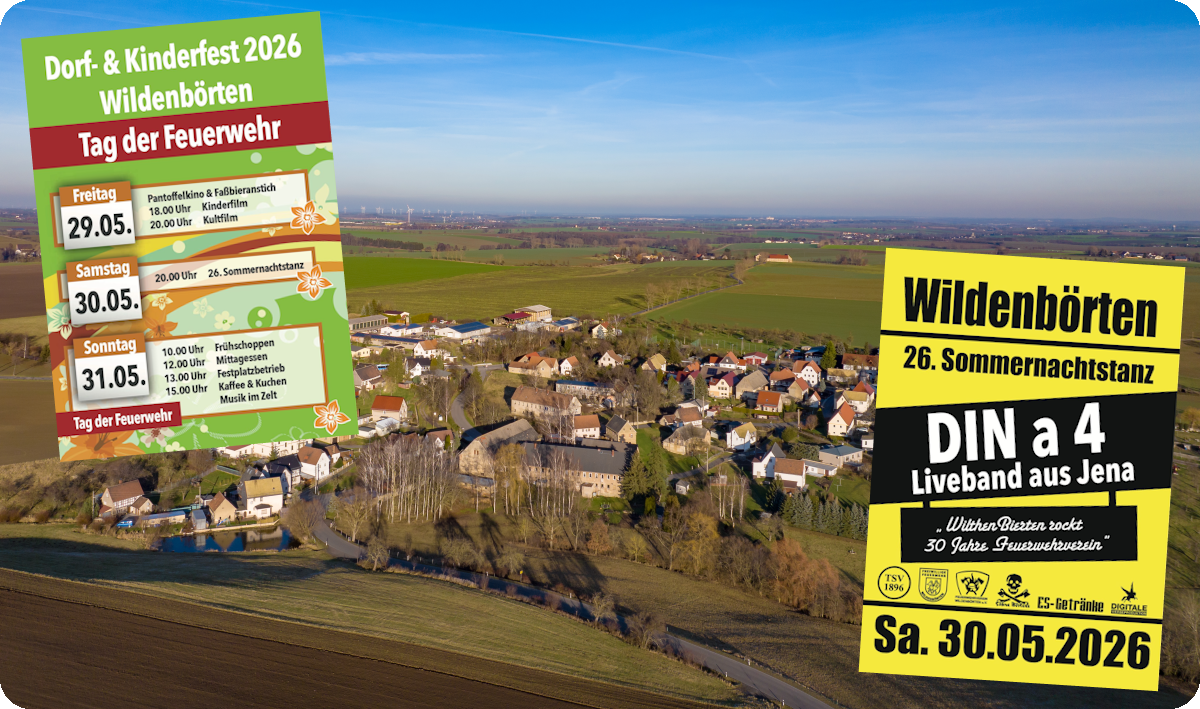 Wildenb�rten aus der Luft (� Uwe Kretzschmar, 2021) - Ank�ndigung Dorf- & Kinderfest vom 29.-31. Mai 2026